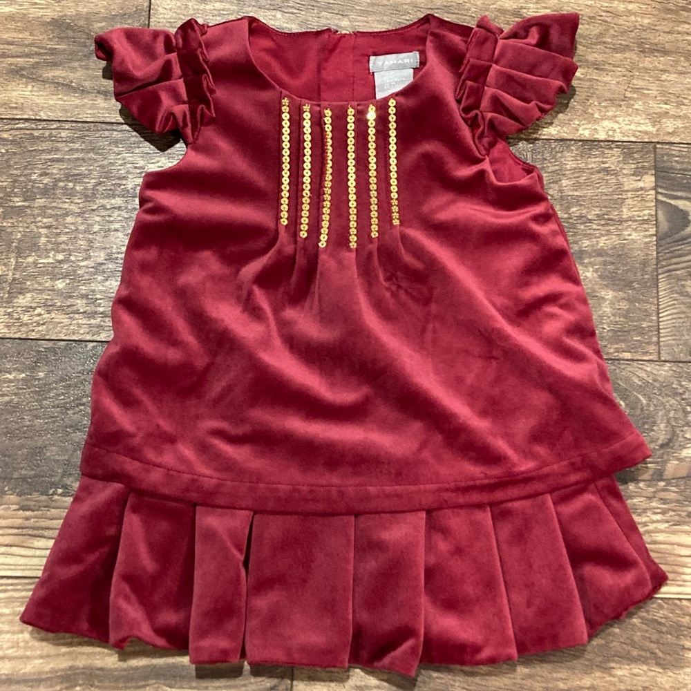 Tahari Holiday dress red velvet gold sequins for 3T girl